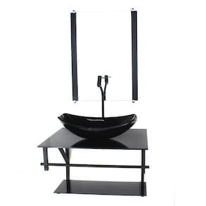 Gabinete De Vidro Para Banheiro 60cm Cuba Com Torneira Preta