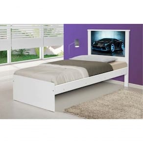 Cama Solteiro Carro Sport Raio Azul Com Colchão