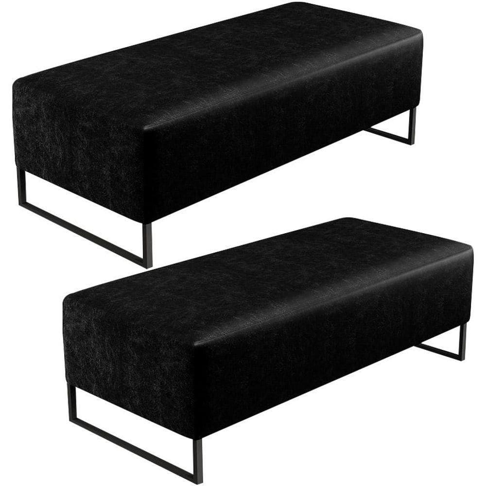 Kit 02 Puffs Decorativo Bali W01 Base Ferro 120X50 Cm Preto