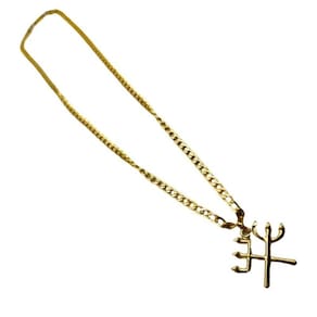 Corrente pingente tridentes pomba gira e exu 3 cm dourado