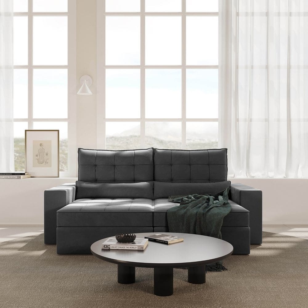 Sofá Retrátil e Reclinável 3 Lugares 230cm Embaúba Extra Cabecasa Madeiramadeira Cinza Diamante
