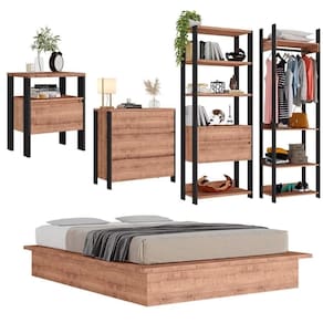 Jogo De Quarto Estilo Industrial 5 Peças F04 Preto/solanum