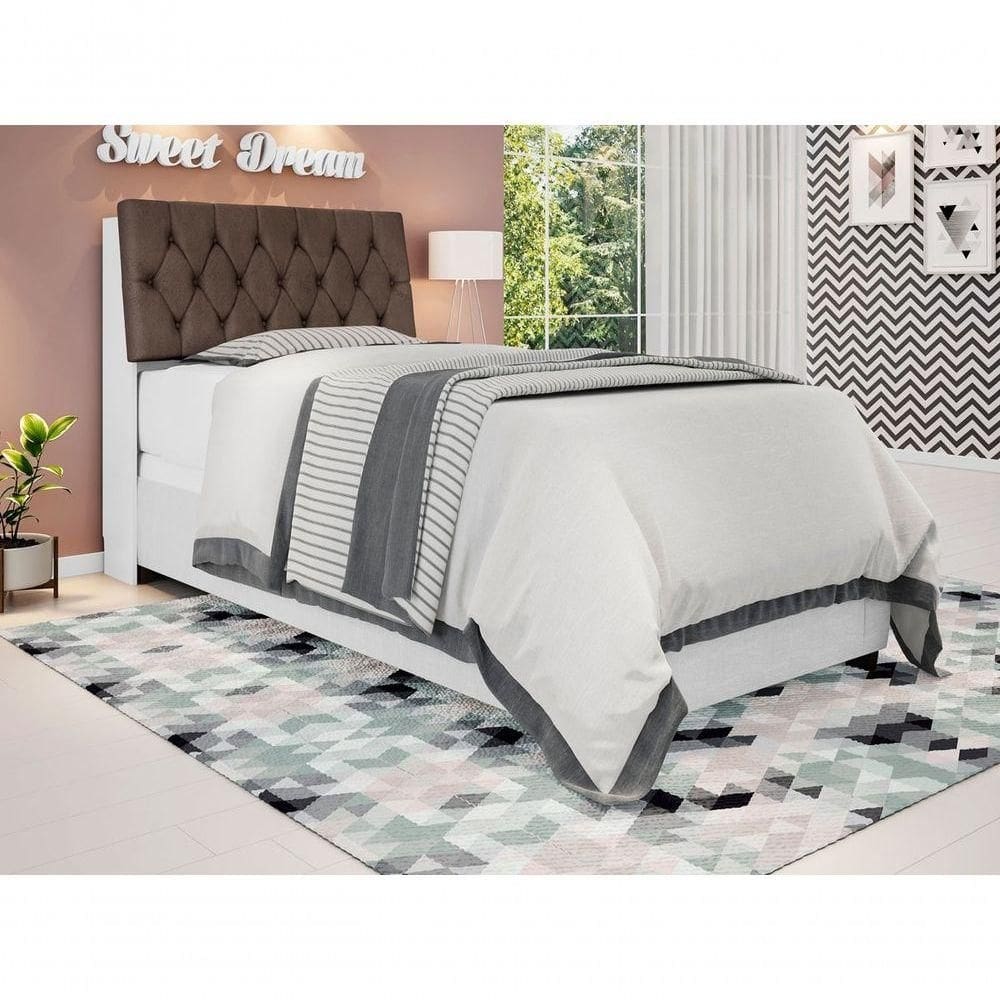 Cabeceira Box Branco Com Capitonê Marrom