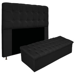 Cabeceira E Calçadeira Baú Mel 195 Cm Capitonê Suede Preto
