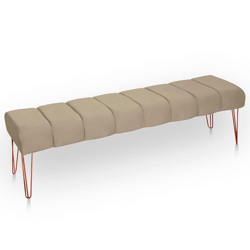 Recamier Estofada Casal Luxo Veludo Cor Bege Médio