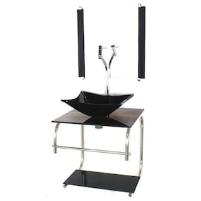 Gabinete De Vidro Para Banheiro 40cm Inox Cuba Quadrada Com Sifao E Torneira Metal Cor:madeira Rustica