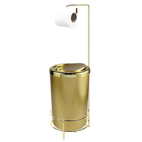 Kit Suporte Porta Papel Higiênico Com Lixeira 8L Tampa Basculante De Banheiro Cozinha Dourado - AMZ