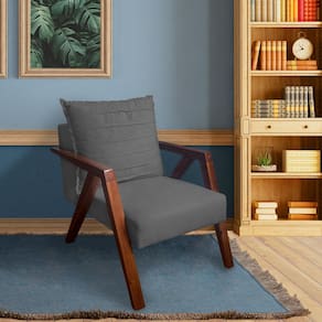 Poltrona Monalisa Decorativa Mona Pés de Madeira Maciça Suede Cinza