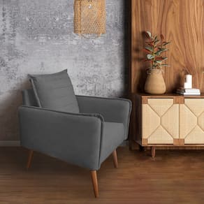 Poltrona Mandara Vintage Pés Palilto Suede Cinza