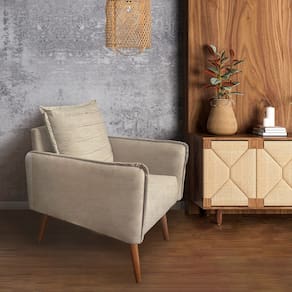 Poltrona Mandara Vintage Pés Palilto Linho Bege