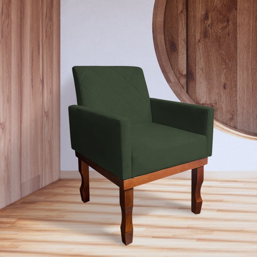 Poltrona Medusa Retrô Pés de Madeira Maciça Suede Verde
