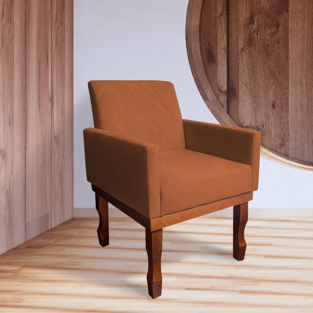 Poltrona Medusa Retrô Pés de Madeira Maciça Suede Terracota
