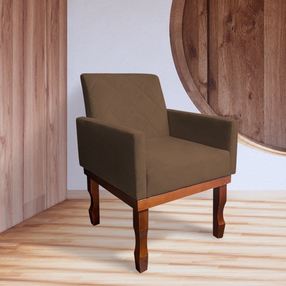 Poltrona Medusa Retrô Pés de Madeira Maciça Suede Marrom