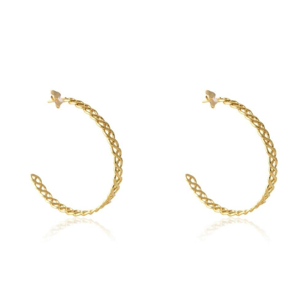 Brinco Argola Média Trabalhada Com Vazado Folheado Em Ouro 18k [F027]