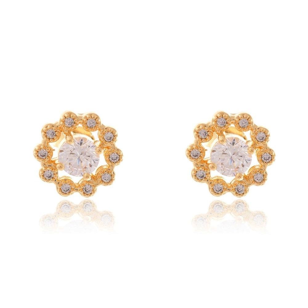 Brinco Formato Flor Com Mini Zircônias [F027]