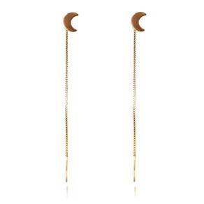 Brinco De Fio Com Lua Folheado Em Ouro 18k [F027]