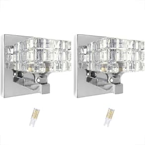 Kit 2 Arandela Cristal Prata K9 Interna Lavabo Bet38 + Led