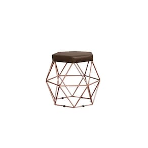 Puff Decorativo Estofado Onix Com Armação Bronze Para Sala