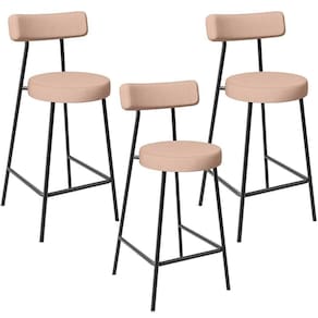 Kit 03 Banquetas Baixa Para Cozinha Sala De Jantar Bar Bancada Milão L02 Linho Rosê