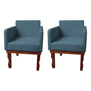 Kit 2 Poltronas Nina Retrô Pés de Madeira Maciça Linho Azul