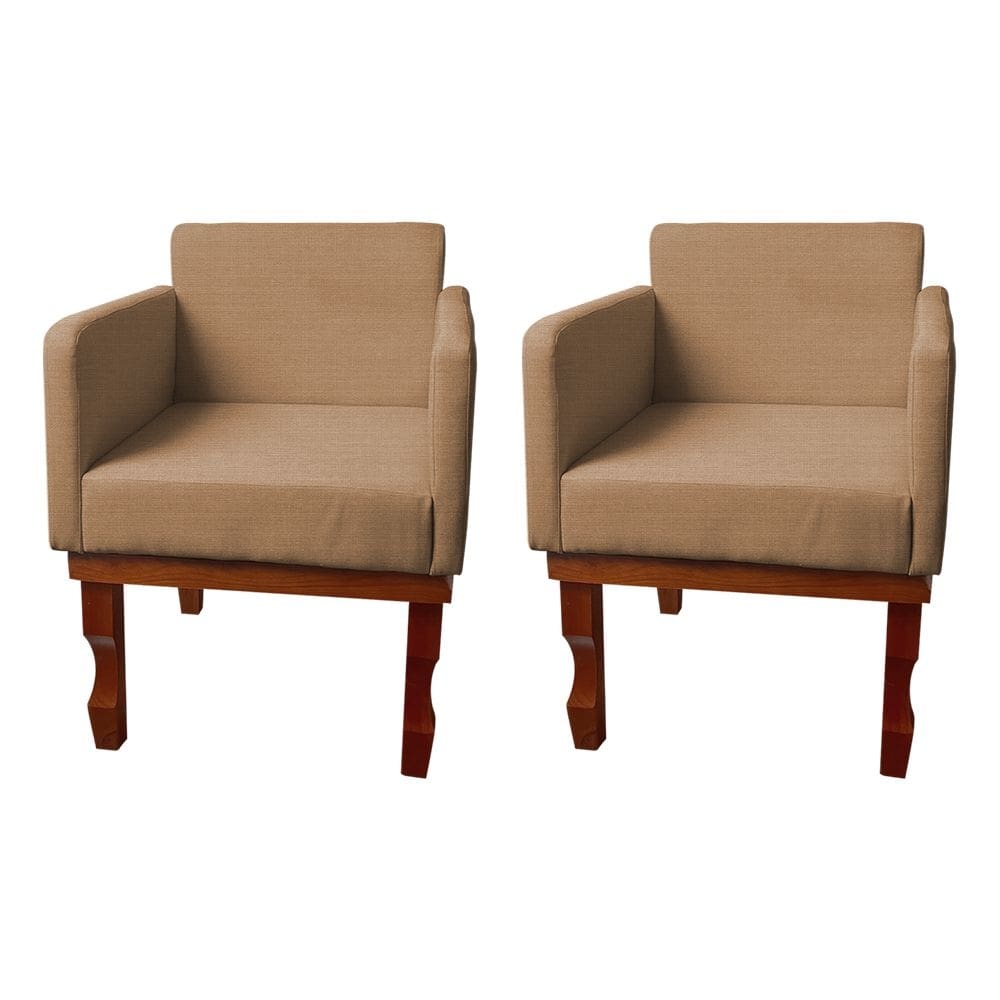 Kit 2 Poltronas Nina Retrô Pés de Madeira Maciça Linho Marrom