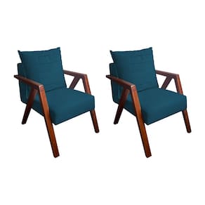 Kit 2 Poltronas Monalisa Decorativa Mona Pés de Madeira Maciça Suede Azul Marinho