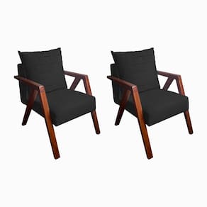 Kit 2 Poltronas Monalisa Decorativa Mona Pés de Madeira Maciça Suede Preto