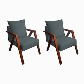 Kit 2 Poltronas Monalisa Decorativa Mona Pés De Madeira Maciça Linho Cinza Escuro