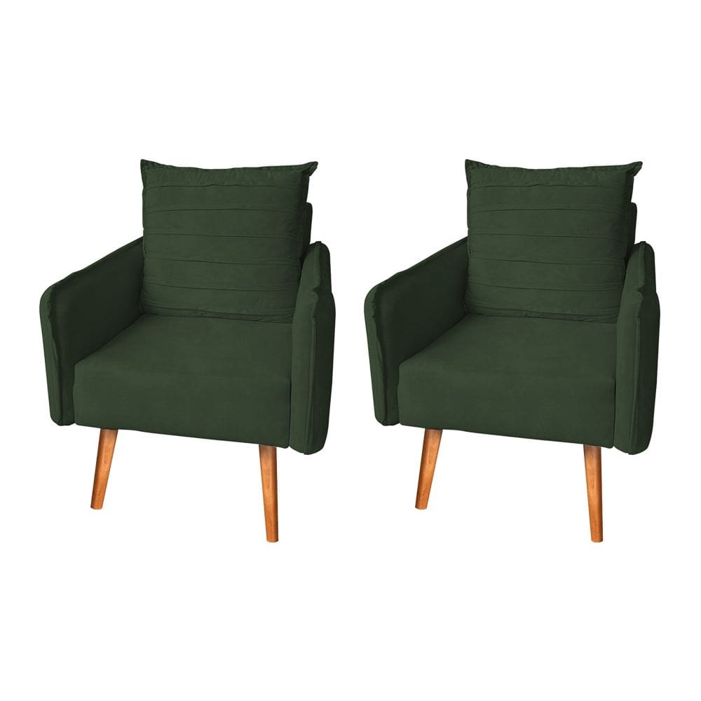 Kit 2 Poltronas Mandara Vintage Pés Palilto Suede Verde