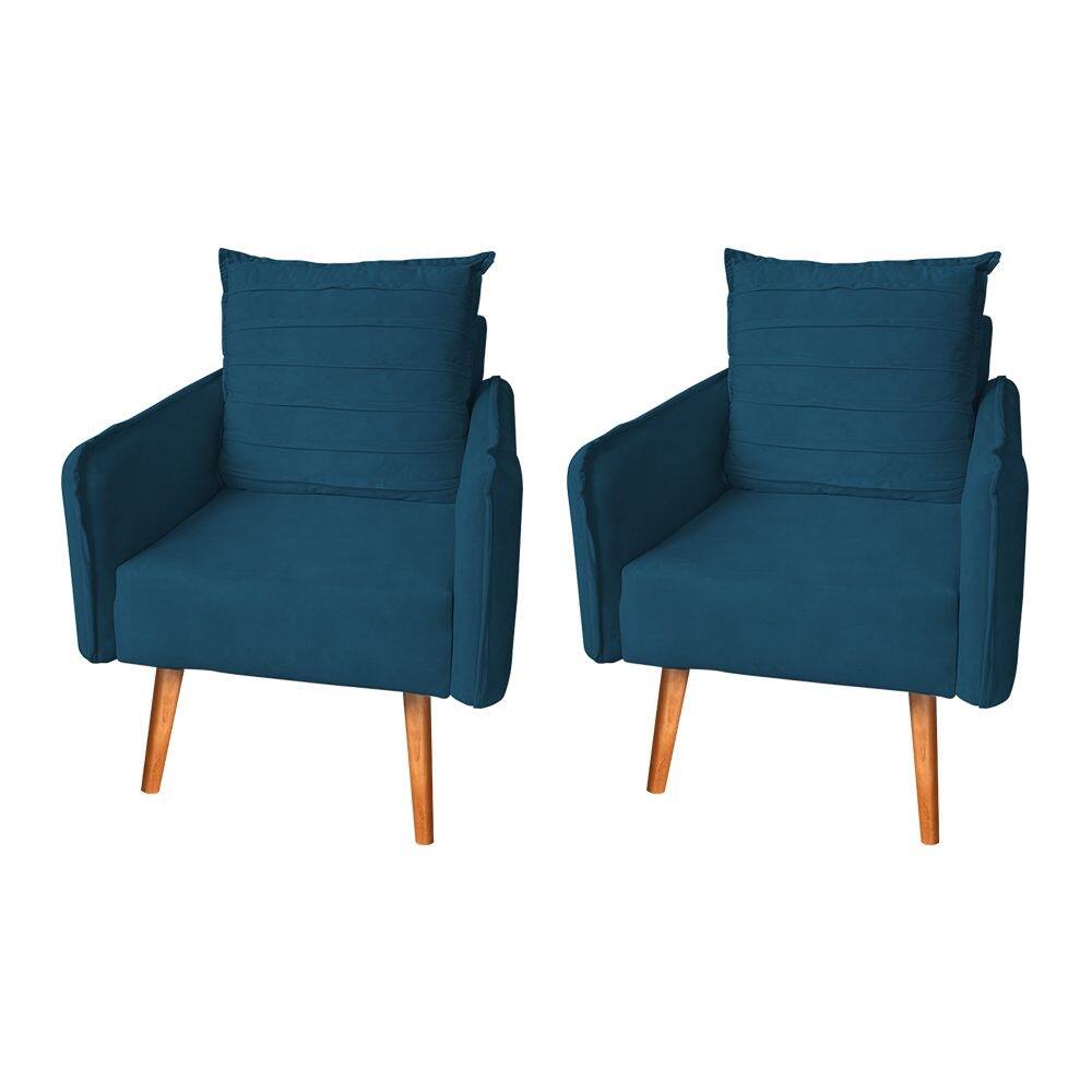 Kit 2 Poltronas Mandara Vintage Pés Palilto Suede Azul Marinho