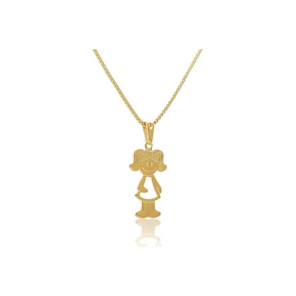 Colar Com Pingente De Menina Folheado Em Ouro 18k [F027]