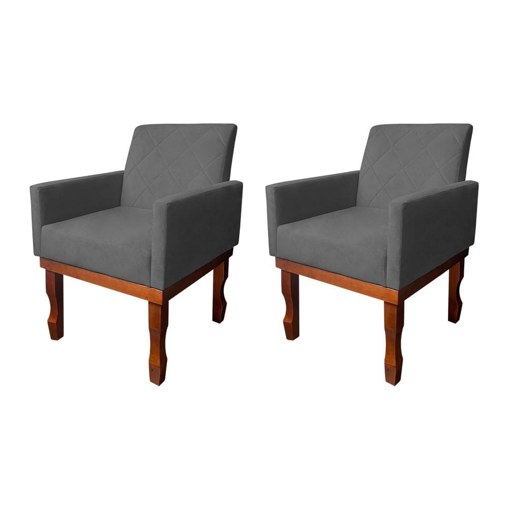 Kit 2 Poltronas Medusa Retrô Pés de Madeira Maciça Suede Cinza