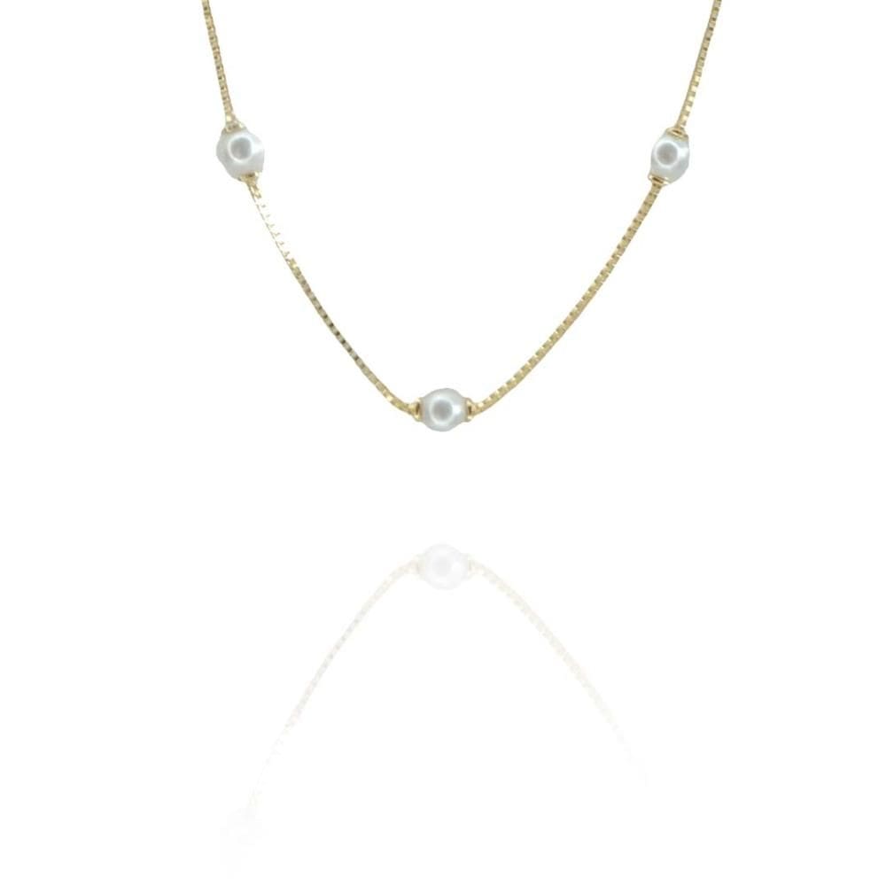 Pulseira Infantil Com Pérolas Folheado Em Ouro 18k [F027]