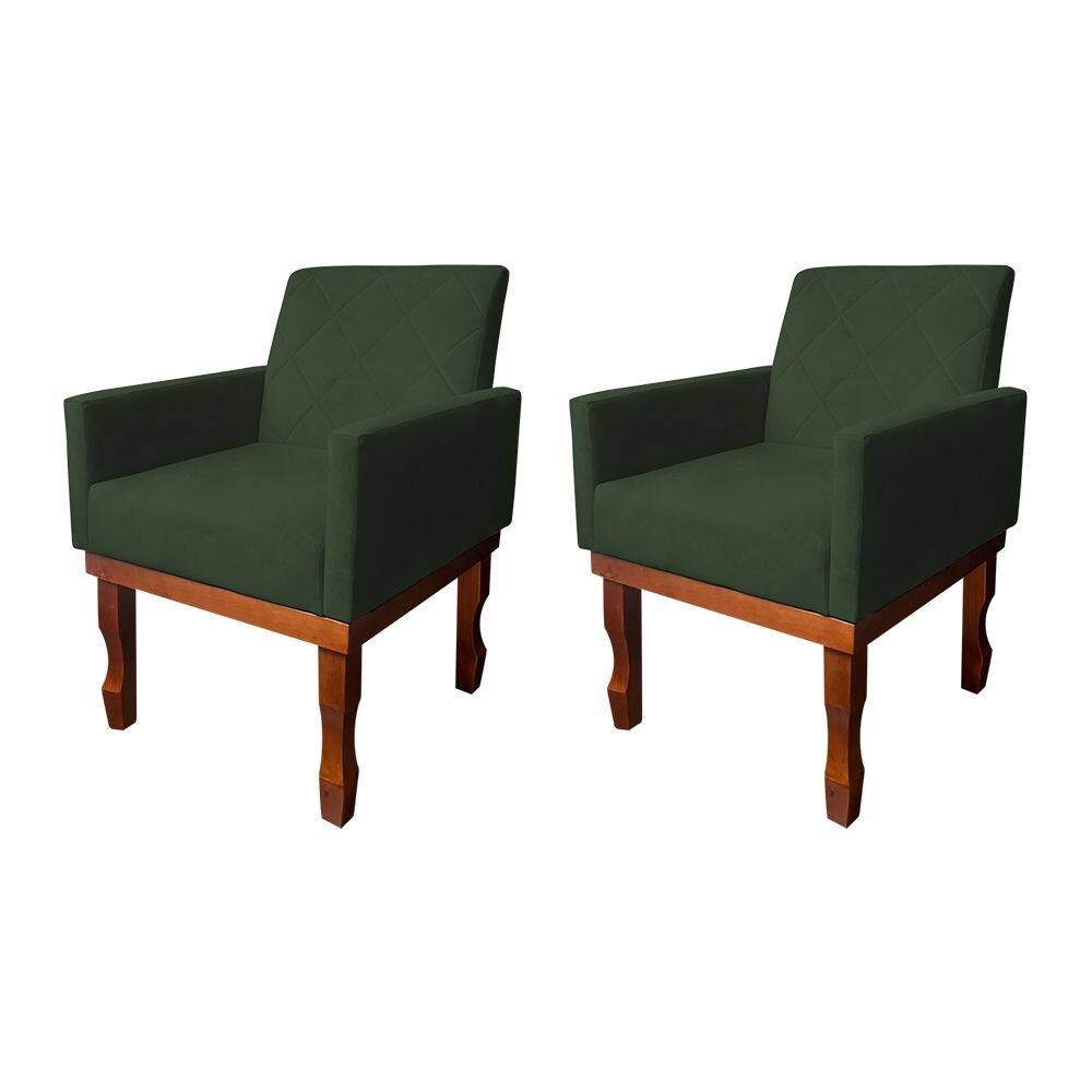 Kit 2 Poltronas Medusa Retrô Pés de Madeira Maciça Suede Verde