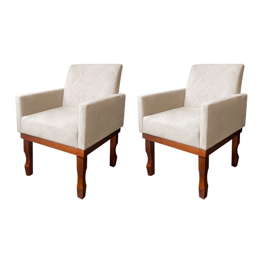 Kit 2 Poltronas Medusa Retrô Pés de Madeira Maciça Suede Bege Claro