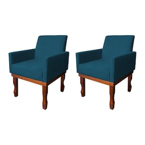 Kit 2 Poltronas Medusa Retrô Pés de Madeira Maciça Suede Azul Marinho