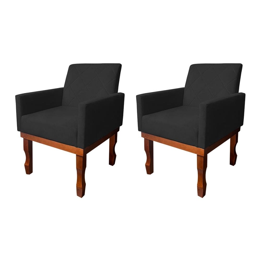 Kit 2 Poltronas Medusa Retrô Pés de Madeira Maciça Suede Preto