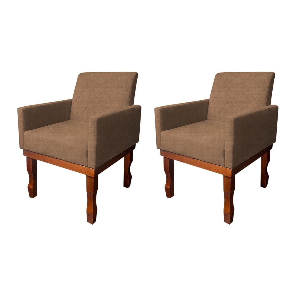 Kit 2 Poltronas Medusa Retrô Pés de Madeira Maciça Linho Marrom