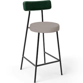 Banqueta Baixa Cozinha Sala Jantar Bancada Milão L02 Facto Verde Musgo Linho Bege -LyamDecor