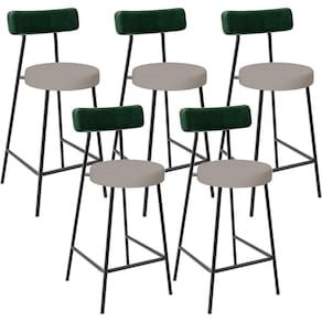 Kit 05 Banquetas Baixa Cozinha E Sala Jantar Bancada Milão L02 Facto Verde Linho Bege -LyamDecor