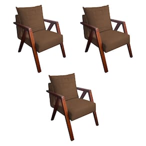 Kit 3 Poltronas Monalisa Decorativa Mona Pés de Madeira Maciça Suede Marrom