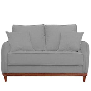 Sofa Sena 3 Lugares Base De Madeira Para Sala Hotel Linho Cinza