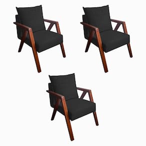Kit 3 Poltronas Monalisa Decorativa Mona Pés de Madeira Maciça Suede Preto