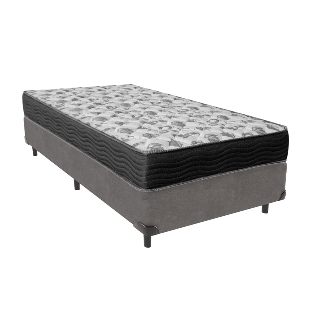 Cama Box Cinza Solteiro e Colchão Ortobom D33 ISO100