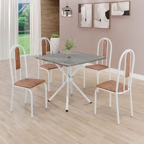 Conjunto Sala de Jantar Mesa Quadrada 70x70cm Tampo Granito Topázio 4 Cadeiras Linda Yescasa Marrom/Branco
