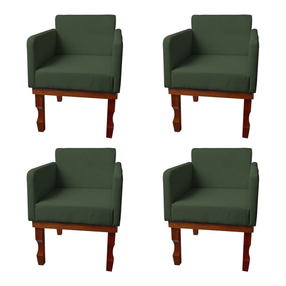 Kit 4 Poltronas Nina para Recepção Pés de Madeira Maciça Suede Verde