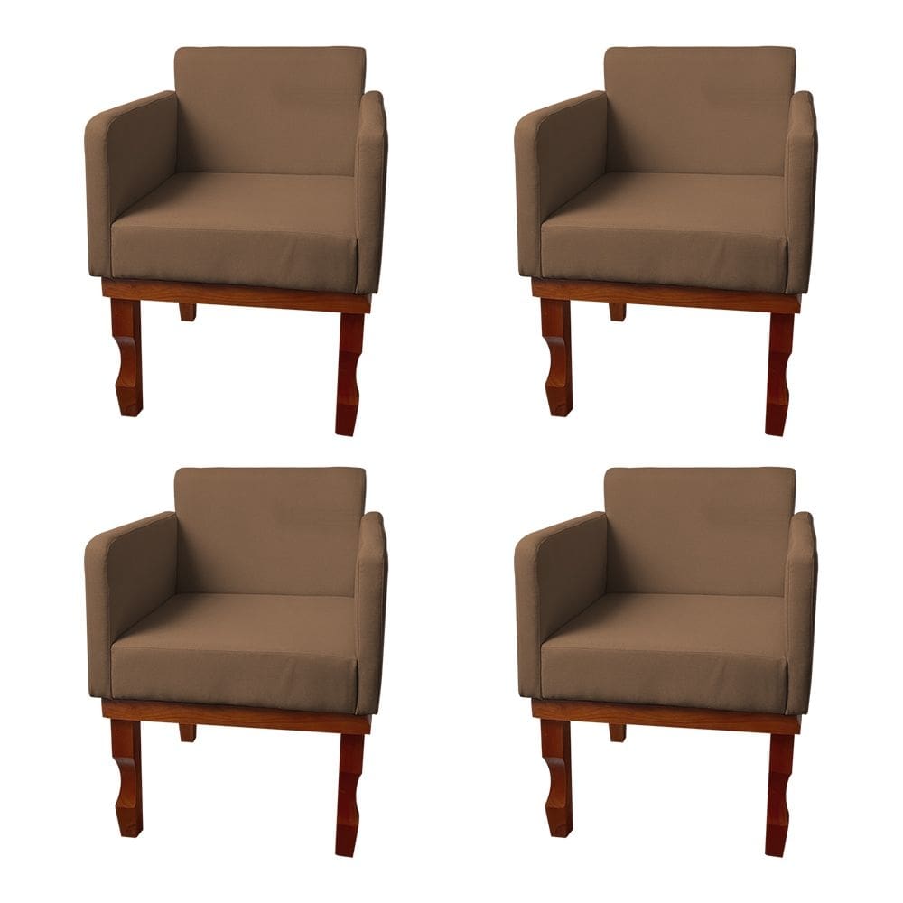 Kit 4 Poltronas Nina para Recepção Pés de Madeira Maciça Suede Marrom