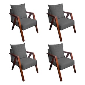 Kit 4 Poltronas Monalisa para Recepção Mona Pés de Madeira Maciça Suede Cinza