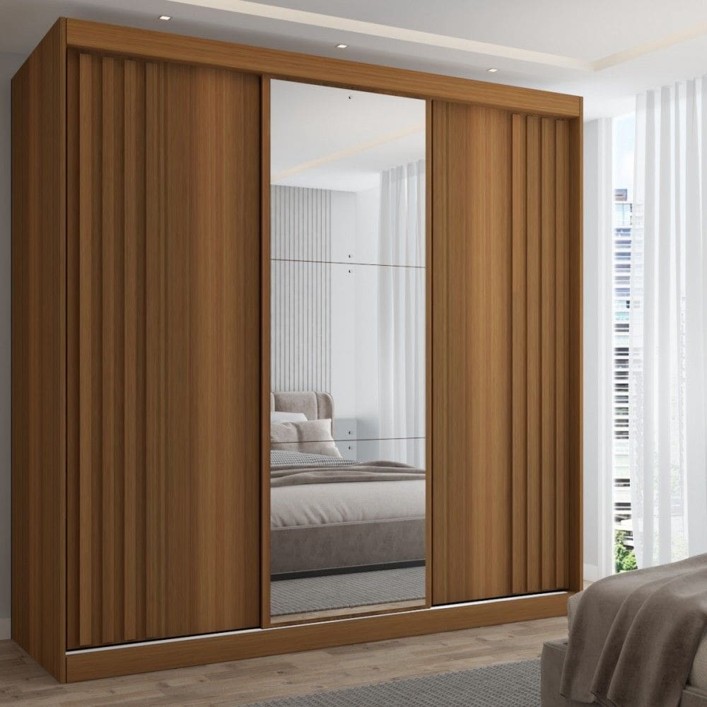 Guarda-Roupa Casal Lorient 3 Portas 4 Gavetas com Espelho 100% Mdf Cinamomo - Panorama Móveis