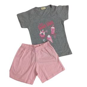 Pijama infantil fem verão Vrasalon cinza/rosa